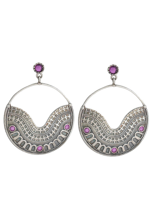 Purple Stone Studded Oxidised Earrings 15g